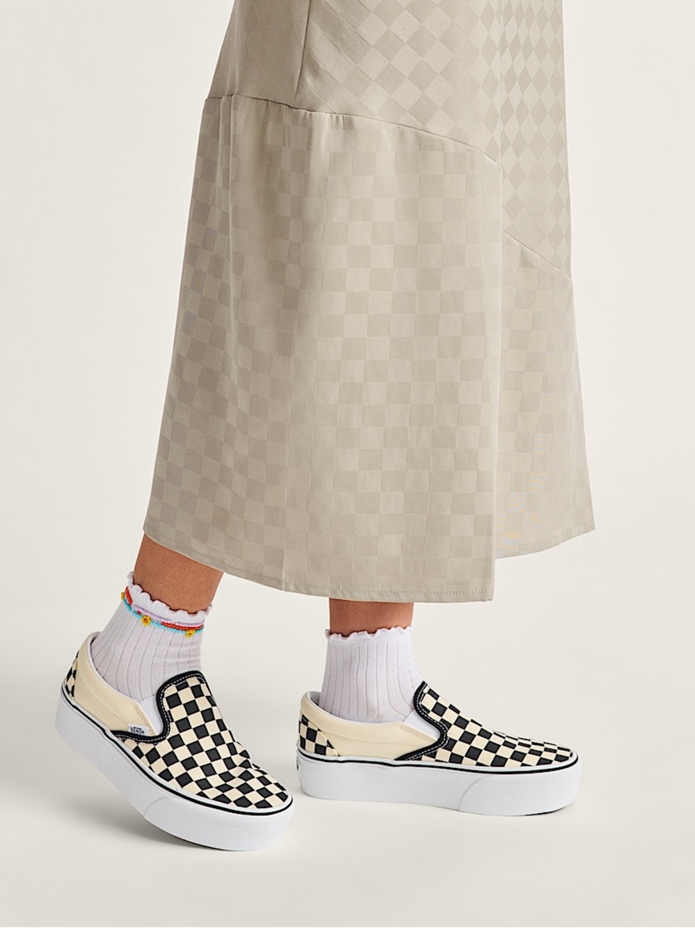 Vans' Classic Slip-On Checkerboard Sneakers - Black/White - Picture 2 of 14